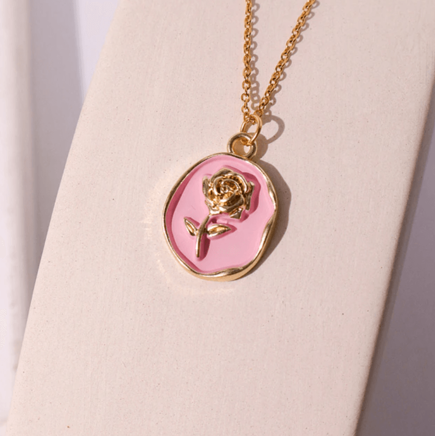 Cordelia Pink Oval Necklace / Stainless Steel - Nina Kane Jewellery