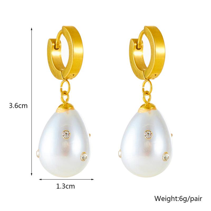 Ariel Oversize Pearl Huggie Earrings / Stainless Steel - Nina Kane Jewellery