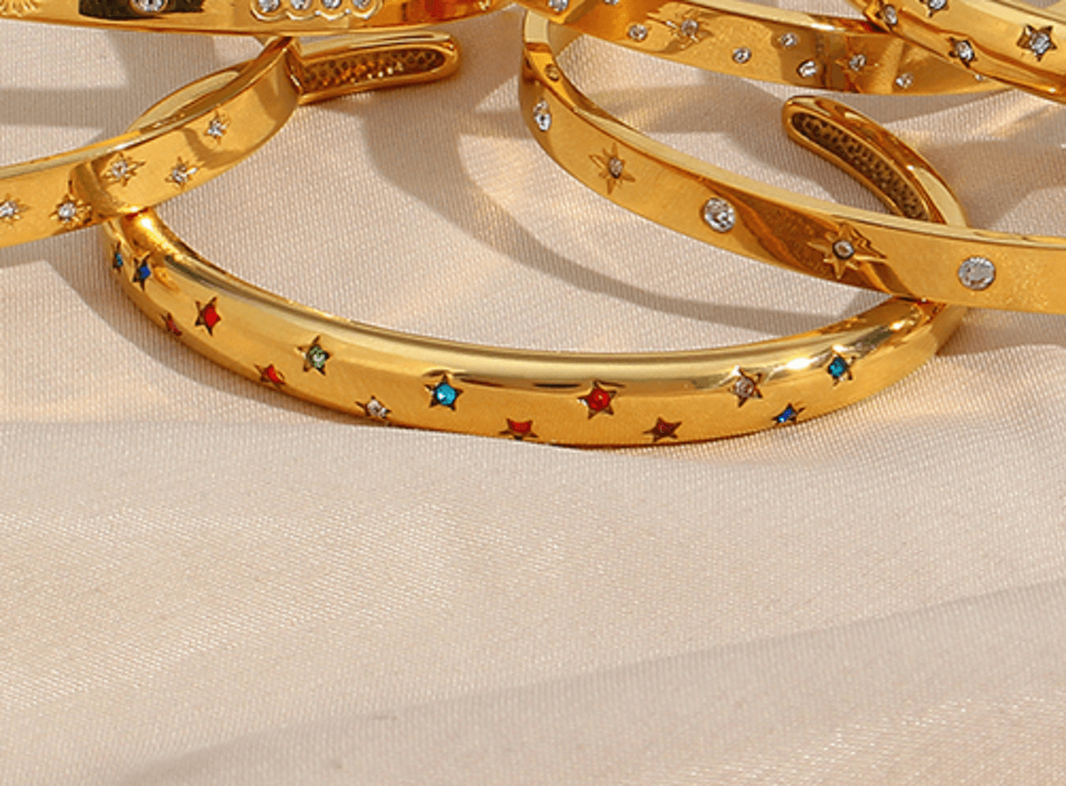 Lottie Multicolour Star Bangle / 18K Gold Plated - Nina Kane Jewellery