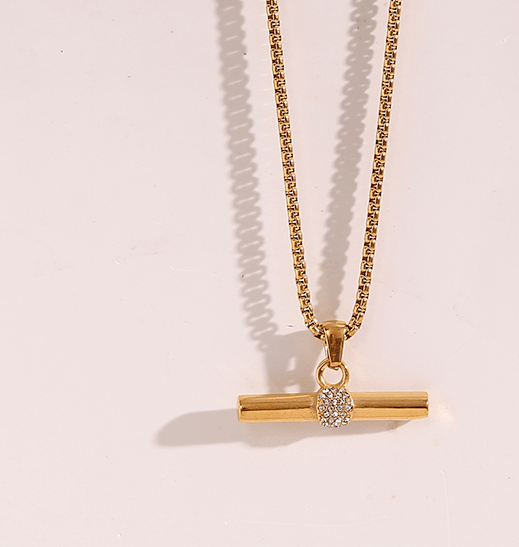 Lena T-Bar Clear Zircon Pendant / 18K Gold Plated - Nina Kane Jewellery