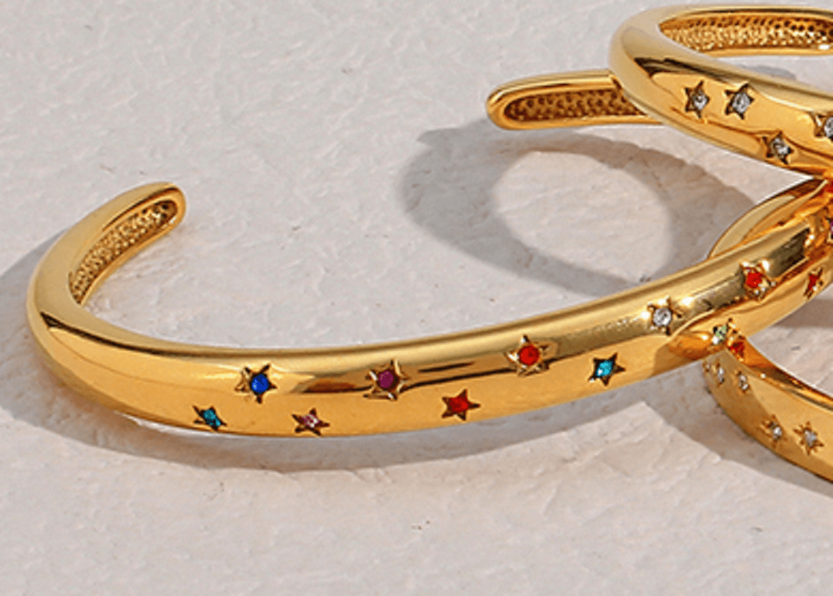 Lottie Multicolour Star Bangle / 18K Gold Plated - Nina Kane Jewellery