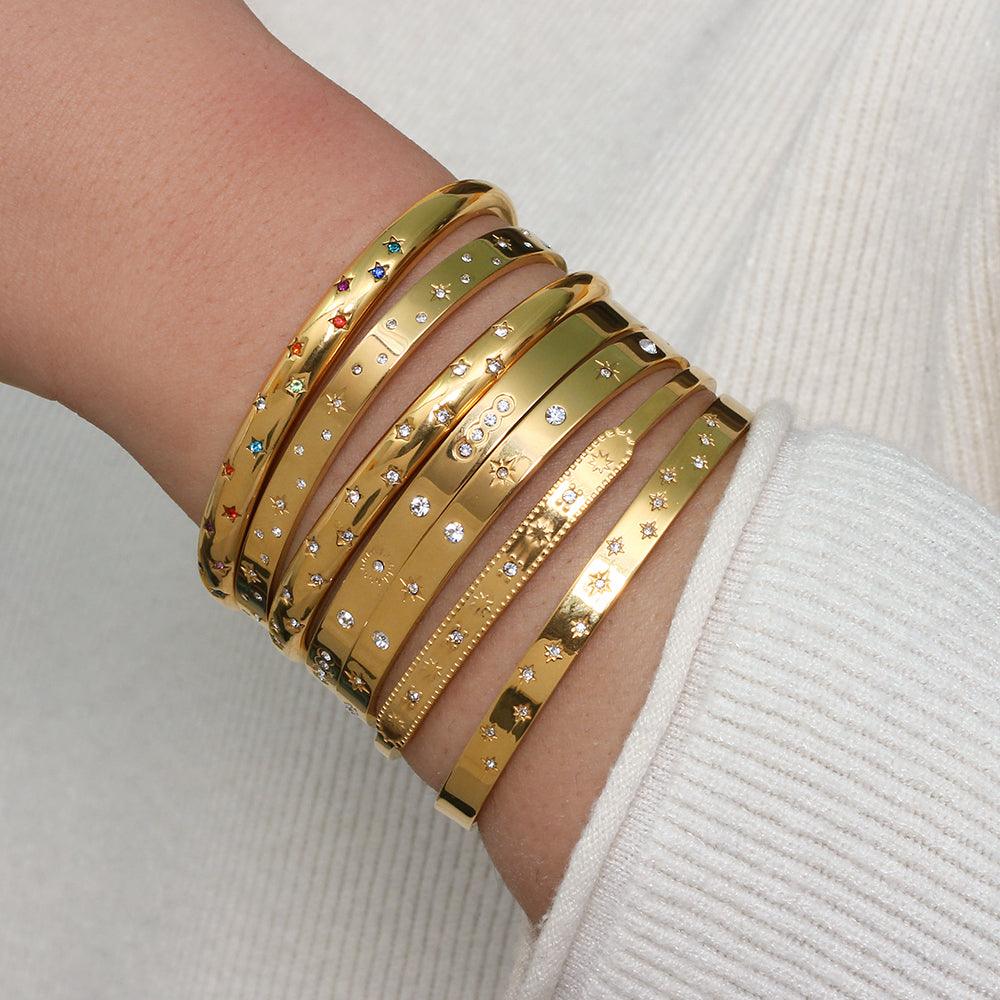 Lottie Multicolour Star Bangle / 18K Gold Plated - Nina Kane Jewellery