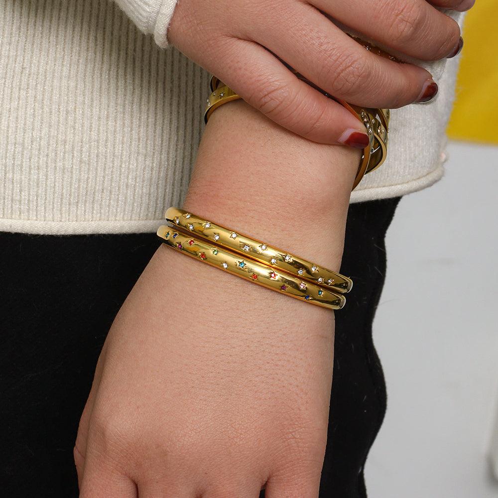 Lottie Multicolour Star Bangle / 18K Gold Plated - Nina Kane Jewellery