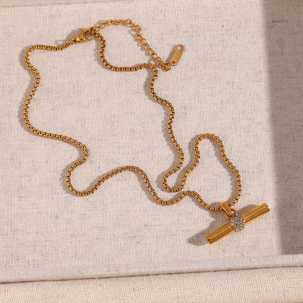 Lena T-Bar Clear Zircon Pendant / 18K Gold Plated - Nina Kane Jewellery