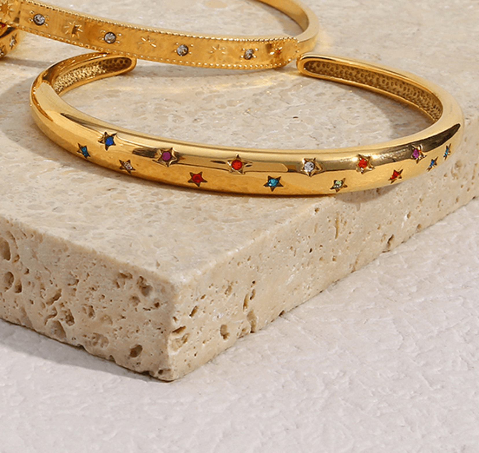 Lottie Multicolour Star Bangle / 18K Gold Plated - Nina Kane Jewellery