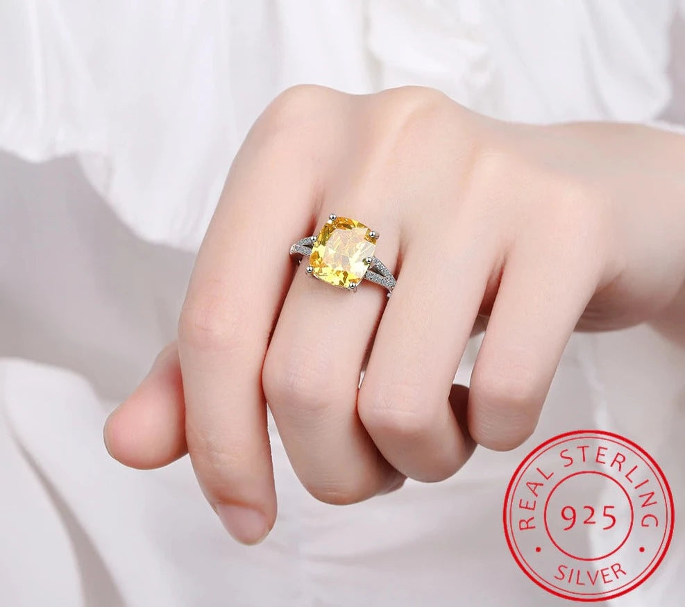 Tabitha Citrine Moissanite Ring / 925 Sterling Silver - Nina Kane Jewellery
