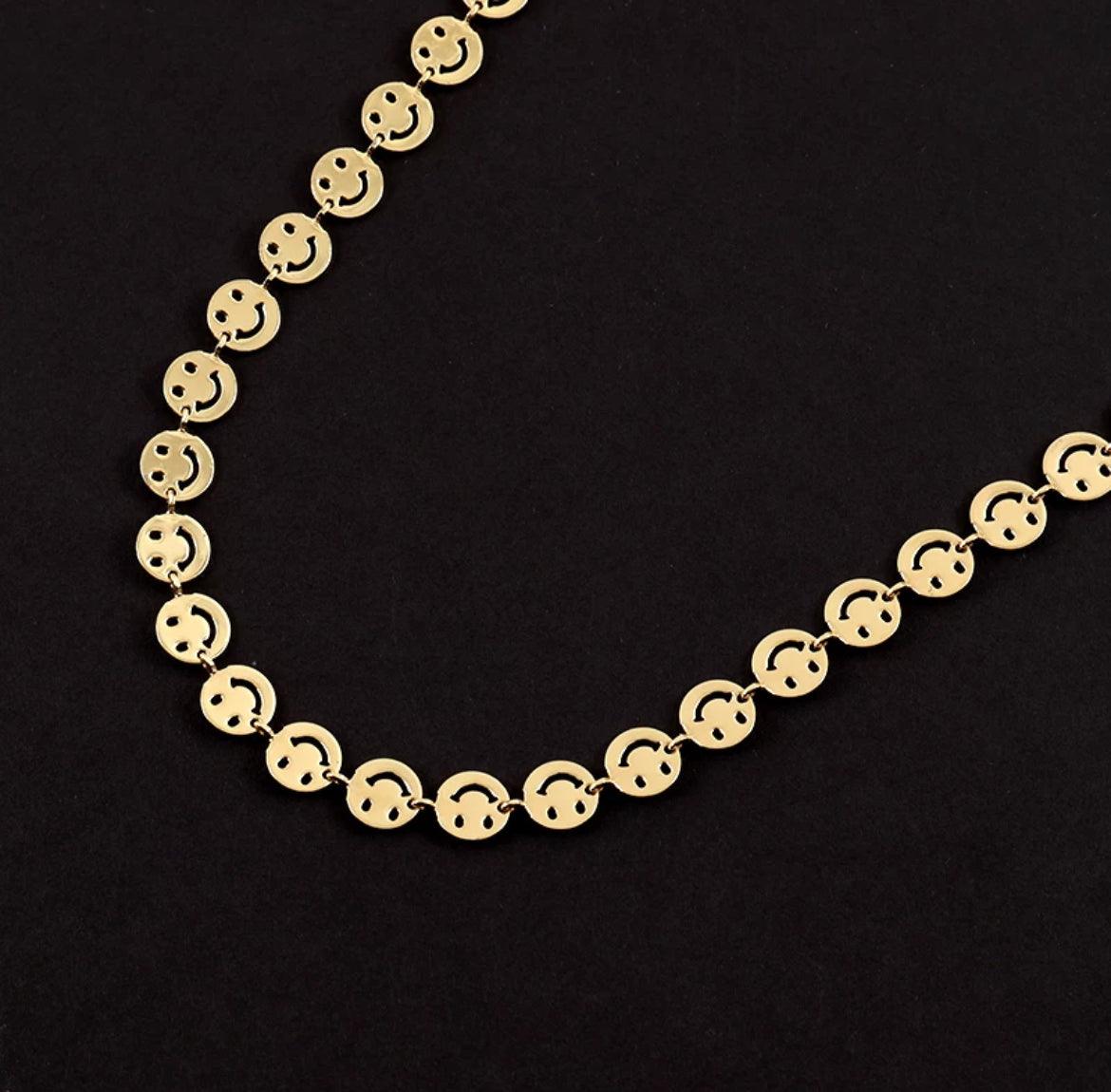 Gold Danika Smiley Face Necklace / Stainless Steel - Nina Kane Jewellery