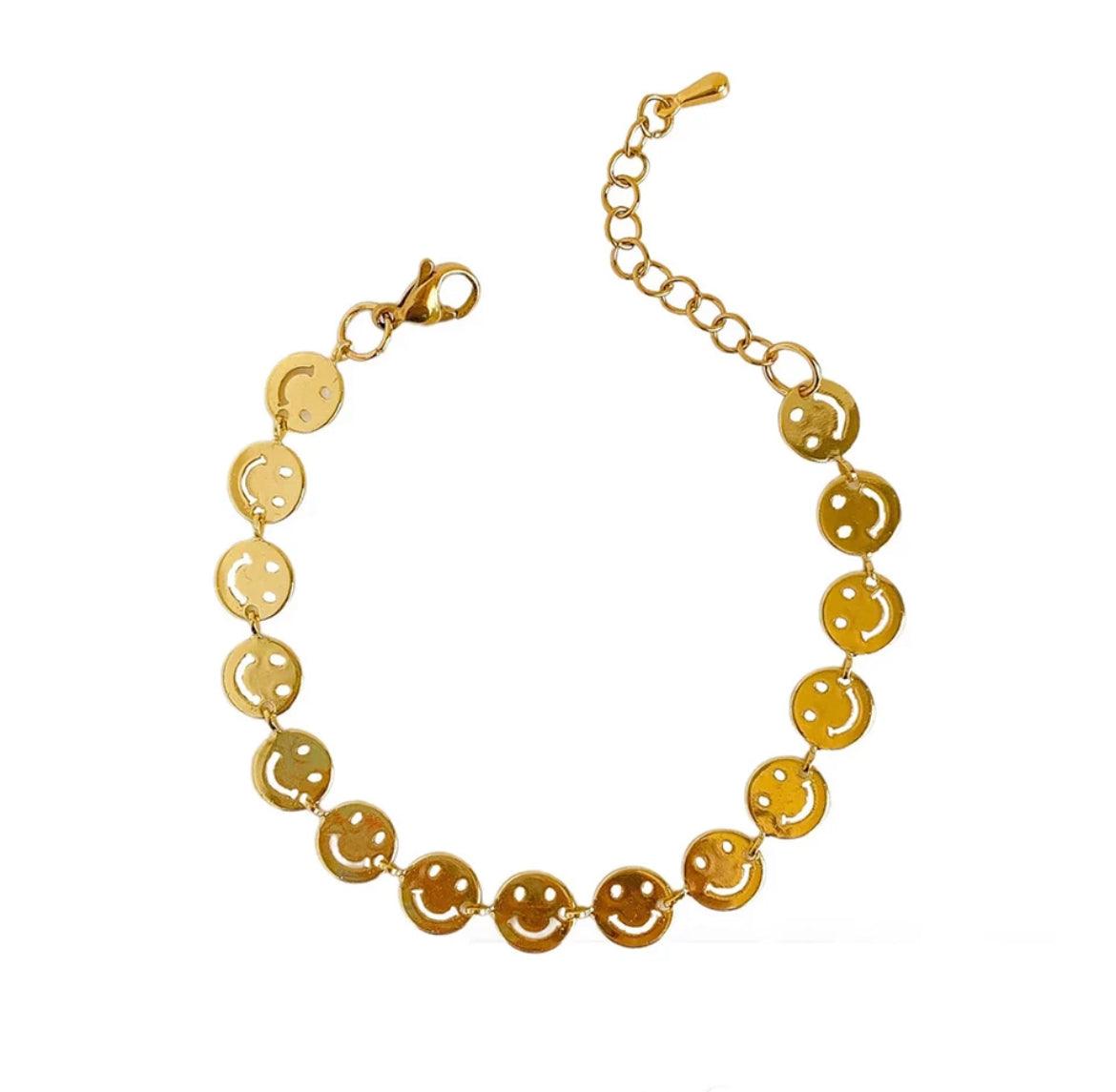 Gold Danika Smiley Face Bracelet / Stainless Steel - Nina Kane Jewellery