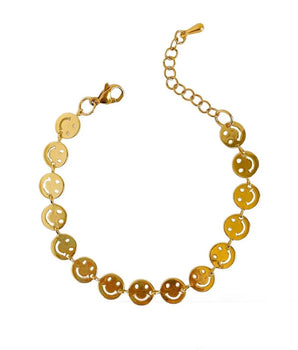 Gold Danika Smiley Face Bracelet / Stainless Steel - Nina Kane Jewellery