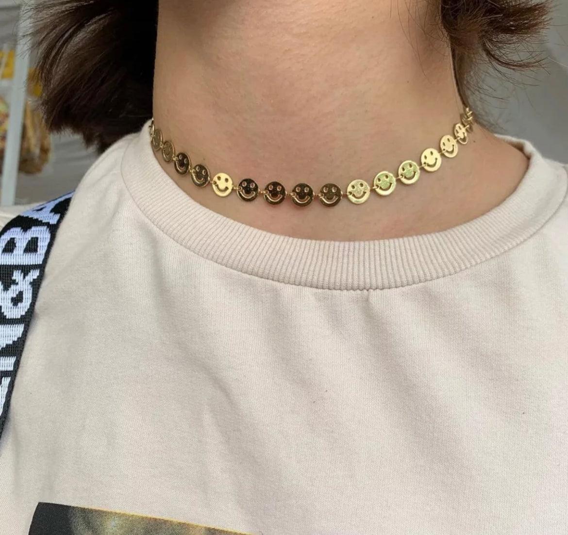 Gold Danika Smiley Face Necklace / Stainless Steel - Nina Kane Jewellery