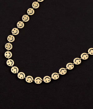 Gold Danika Smiley Face Necklace / Stainless Steel - Nina Kane Jewellery