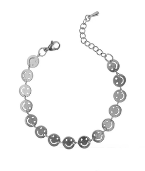 Silver Danika Smiley Face Bracelet / Stainless Steel - Nina Kane Jewellery