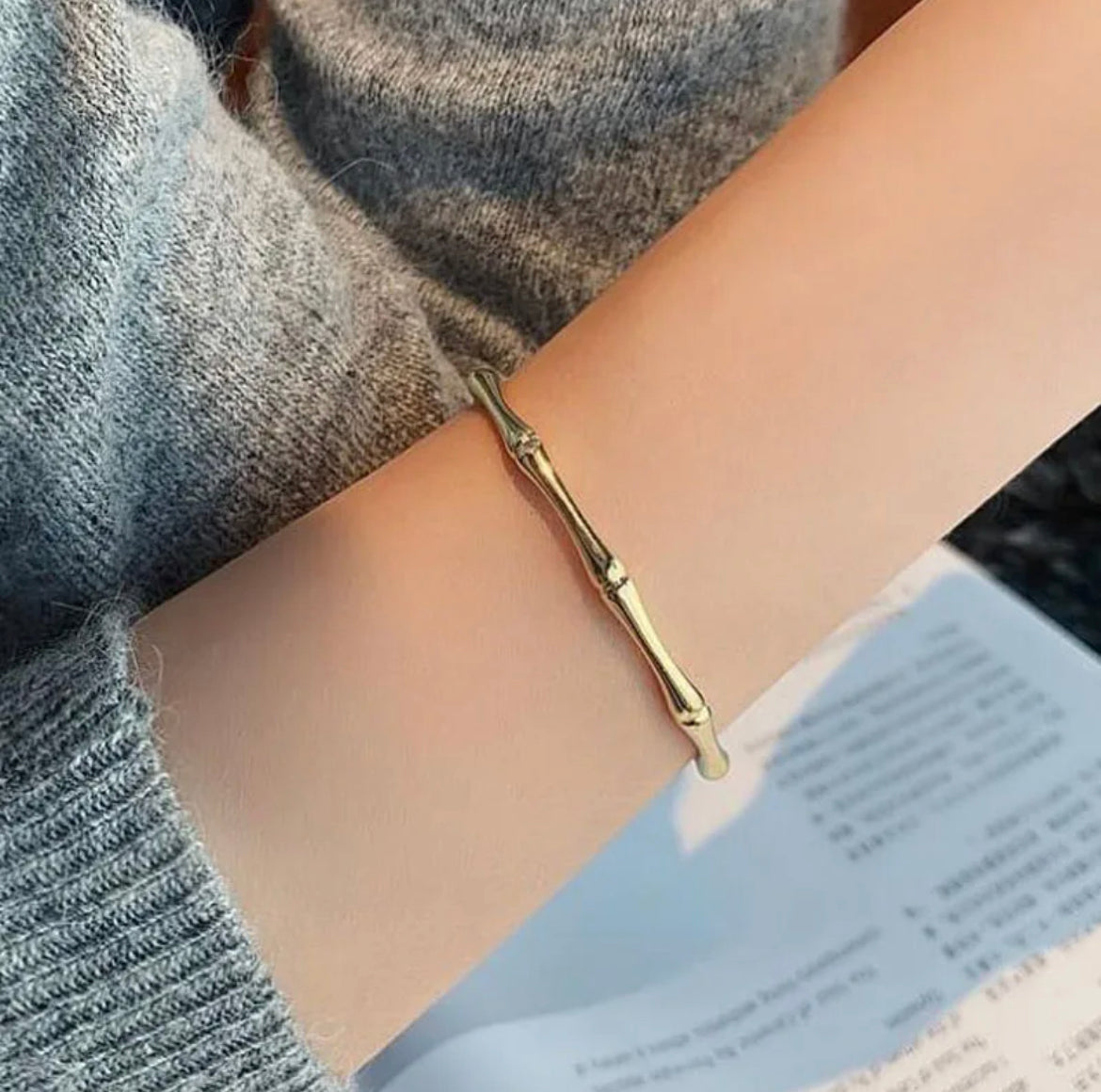 Amina Bamboo Joint Bangle / Stainless Steel - Nina Kane Jewellery