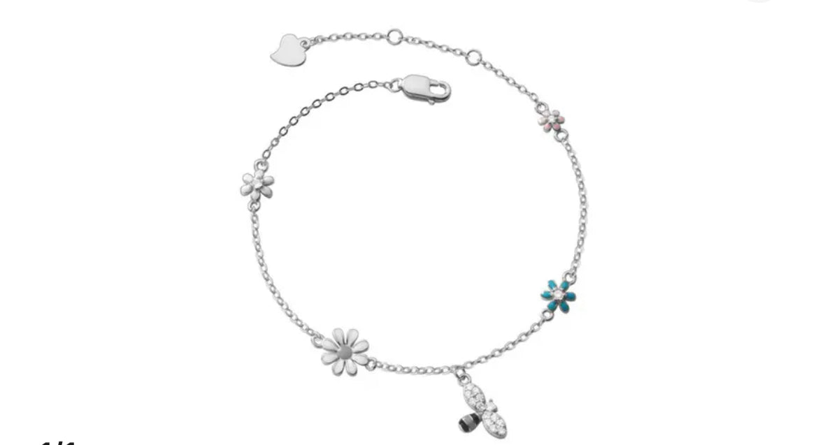 Silver Elena Bumble Bee Charm Bracelet / 925 Sterling Silver - Nina Kane Jewellery
