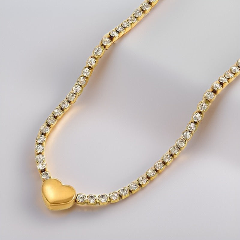 Nessa Heart Tennis Necklace / Stainless Steel - Nina Kane Jewellery