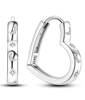 Aleia Moon Heart Hoops / 925 Sterling Silver - Nina Kane Jewellery