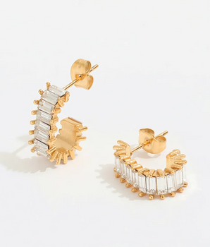 Fern Zirconia Pave Hoop Earrings / 18K Gold Plated - Nina Kane Jewellery