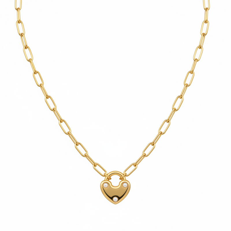 The Pearl Heart Lock Necklace