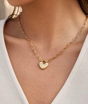 The Pearl Heart Lock Necklace / 18K Gold Plated