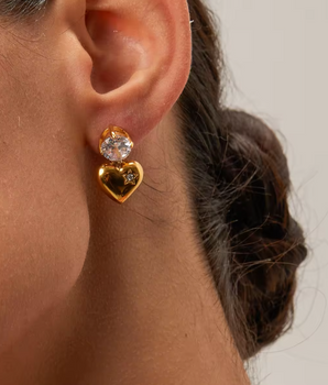 Sara Zircon Diamond Heart Earrings / 18K Gold Plated - Nina Kane Jewellery