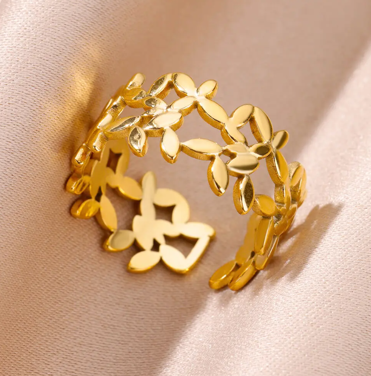 Freya Golden Leaf Ring / Stainless Steel - Nina Kane Jewellery