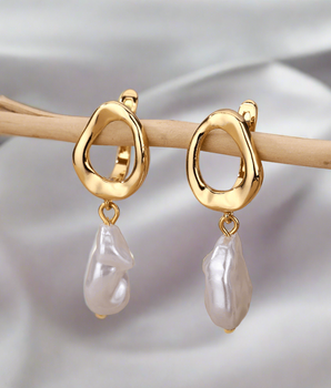 Amelie Gold Pearl Earrings / Stainless Steel - Nina Kane Jewellery