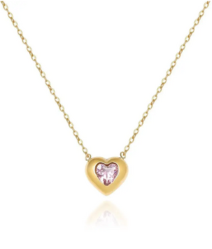 Valentina Pink Heart Necklace / 18K Gold Plated - Nina Kane Jewellery