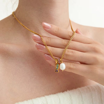 Pearl & Gemstone Charm Necklace / 18K Gold Plated - Nina Kane Jewellery