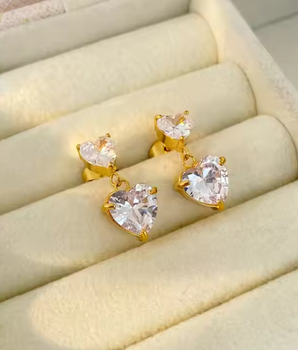 Casiope Zircon Heart Earrings / 18K Gold Plated - Nina Kane Jewellery
