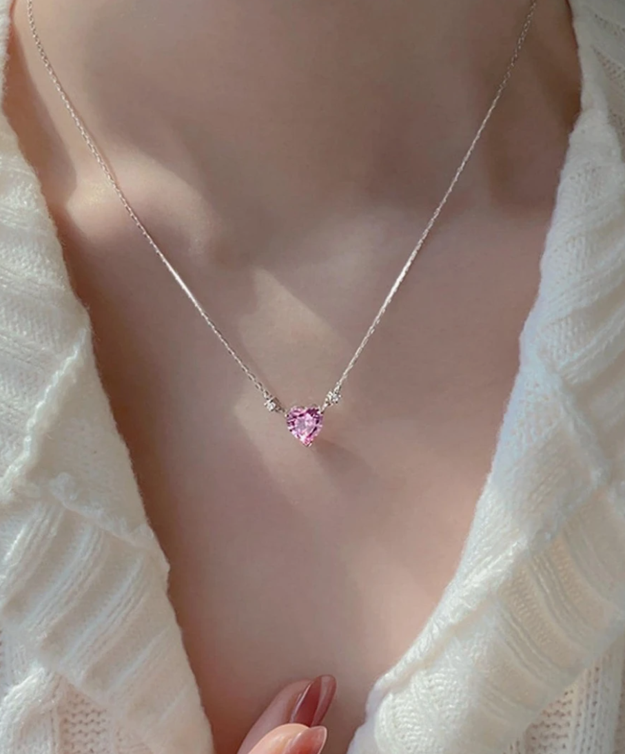 Belle Pink Heart Necklace / Stainless Steel - Nina Kane Jewellery