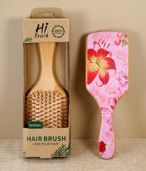 Lily Flower Bamboo Paddle Hair Brush - Nina Kane Jewellery