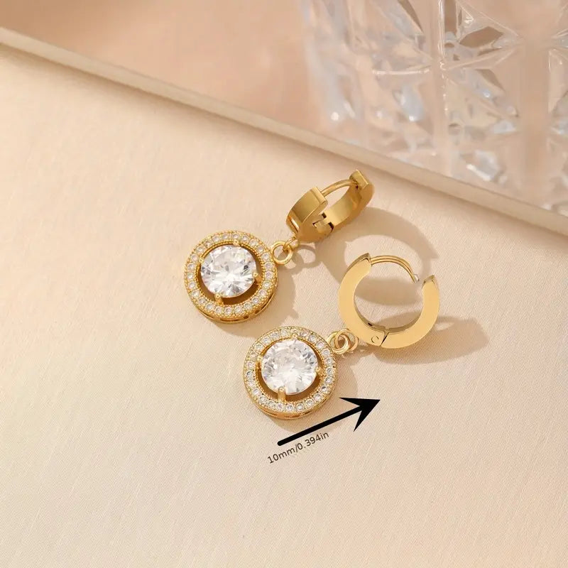 Laura Round Diamond Huggie Earrings / Stainless Steel - Nina Kane Jewellery