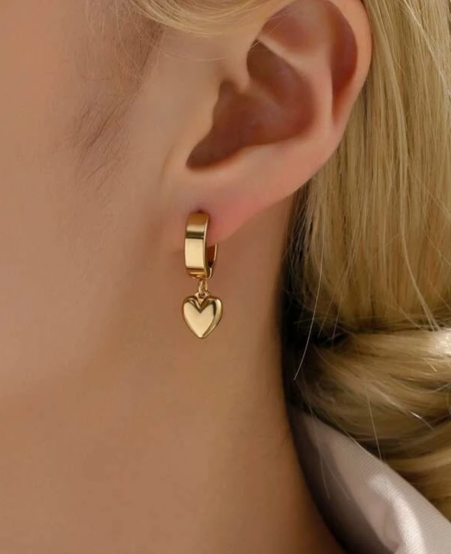 Rhea Heart Huggie Earrings / Stainless Steel - Nina Kane Jewellery
