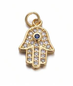 The Crystal Hamsa Hand Charm / 18K Gold Plated