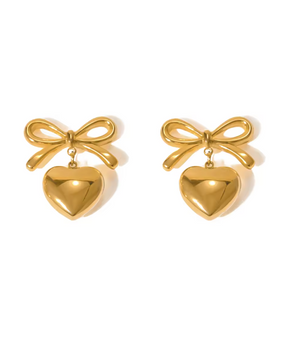 Keres Bow & Heart Earrings / 18K Gold Plated - Nina Kane Jewellery