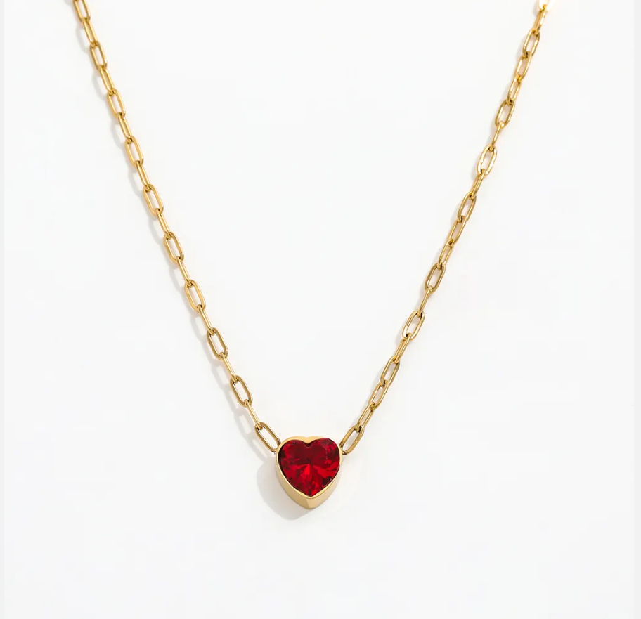 Katia Red Heart Pendant / 18K Gold Plated - Nina Kane Jewellery