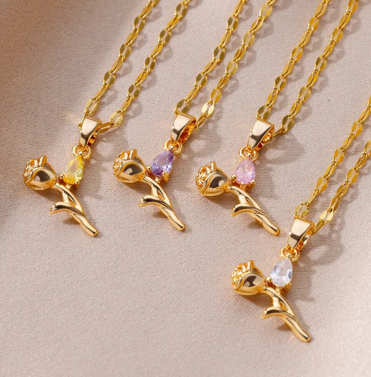 Serena Rose Crystal Necklaces / Stainless Steel - Nina Kane Jewellery