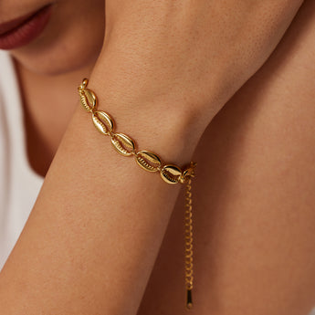 Golden Cowrie Shells Bracelet / Stainless Steel