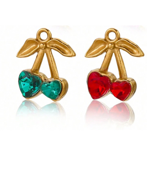 The Crystal Heart Cherry Charms / 18K Gold Plated