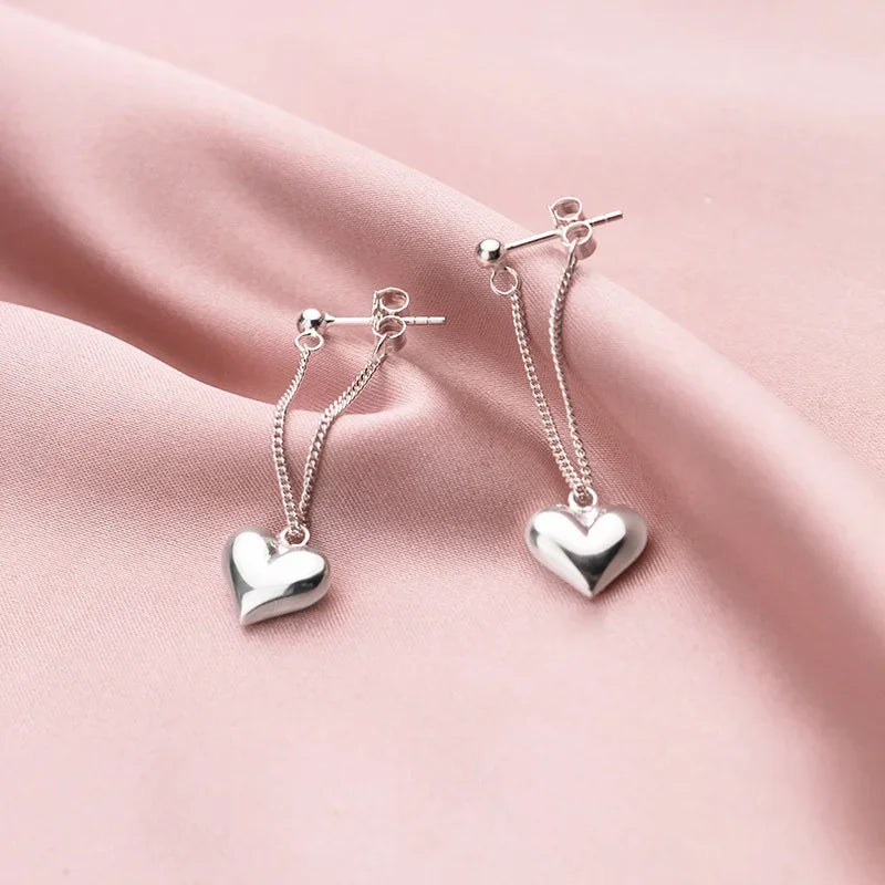 Harriet Heart Chain Earrings / 925 Sterling Silver - Nina Kane Jewellery