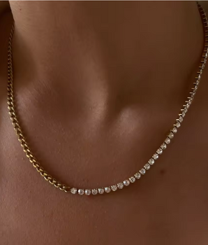Xena Spliced Cuban & Zircon Neckace / 18K Gold Plated - Nina Kane Jewellery