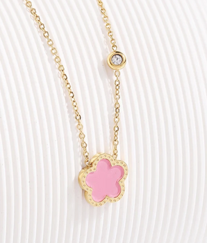 Roweena Pink Clover Necklace / Stainless Steel - Nina Kane Jewellery