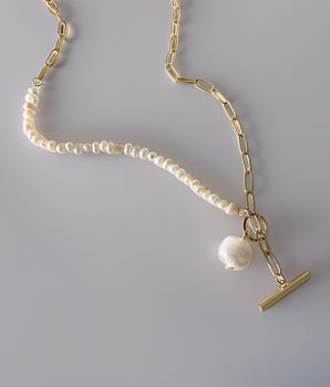 Hunter Chain & Pearl Necklace / Stainless Steel - Nina Kane Jewellery