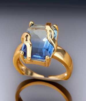 Kleo Blue Zircon Oversize Ring / Stainless Steel - Nina Kane Jewellery