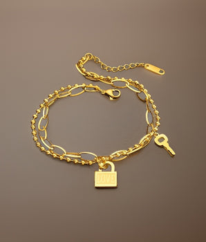 Lock & Key Charm Bracelet / 18K Gold Plated - Nina Kane Jewellery