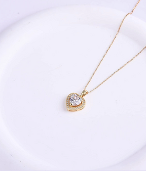 Dhalia Gold Heart Necklace / Stainless Steel - Nina Kane Jewellery