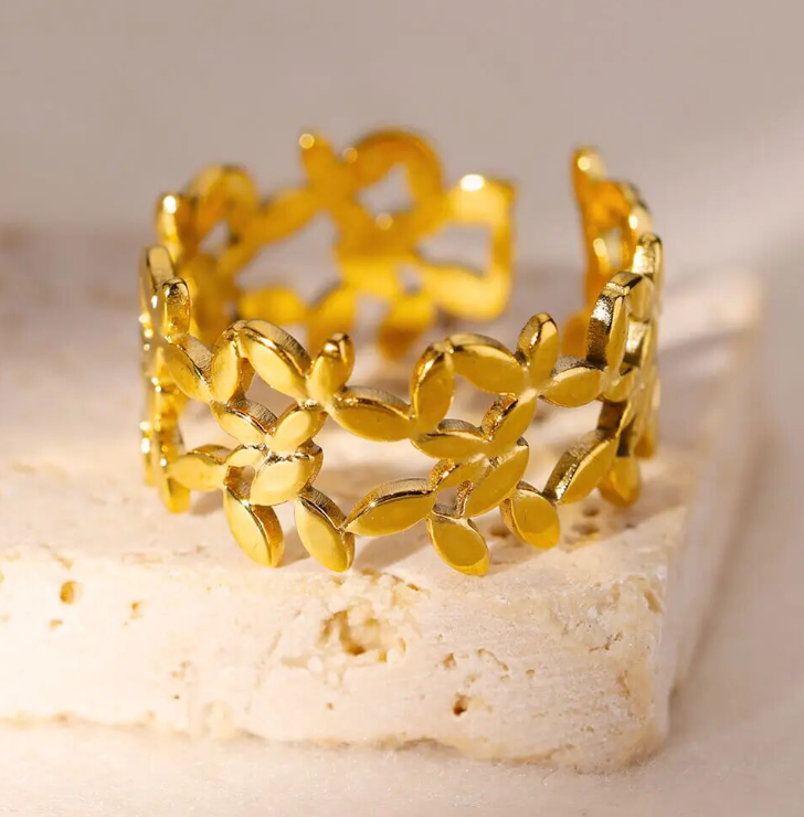 Freya Golden Leaf Ring / Stainless Steel - Nina Kane Jewellery