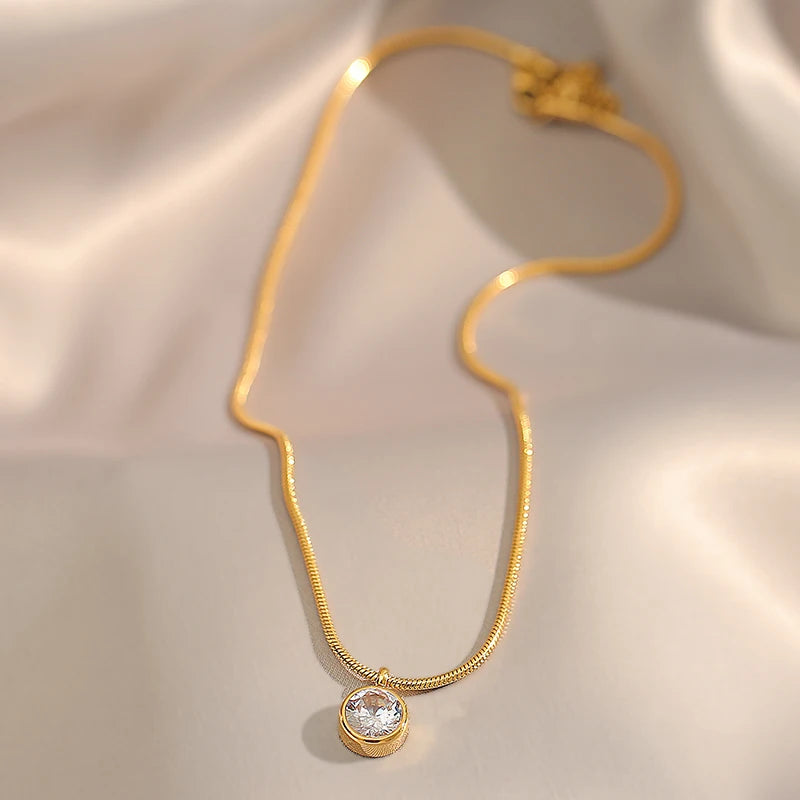 Naya Round Diamond Pendant / Stainless Steel - Nina Kane Jewellery