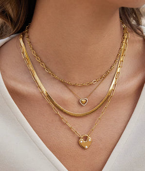 The Pearl Heart Lock Necklace / 18K Gold Plated