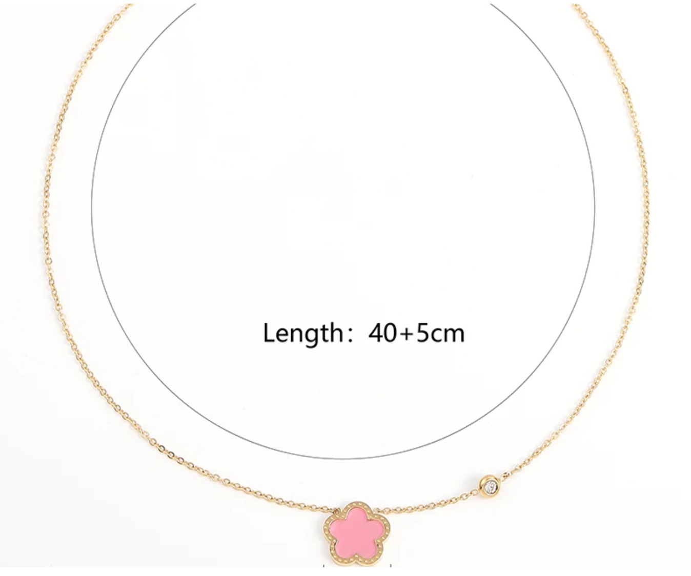Roweena Pink Clover Necklace / Stainless Steel - Nina Kane Jewellery
